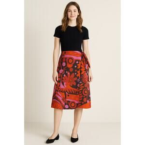 Lesley Evers SZ XS Linen Viscose Blend Colorful Print Floral Wrap Skirt NWOT